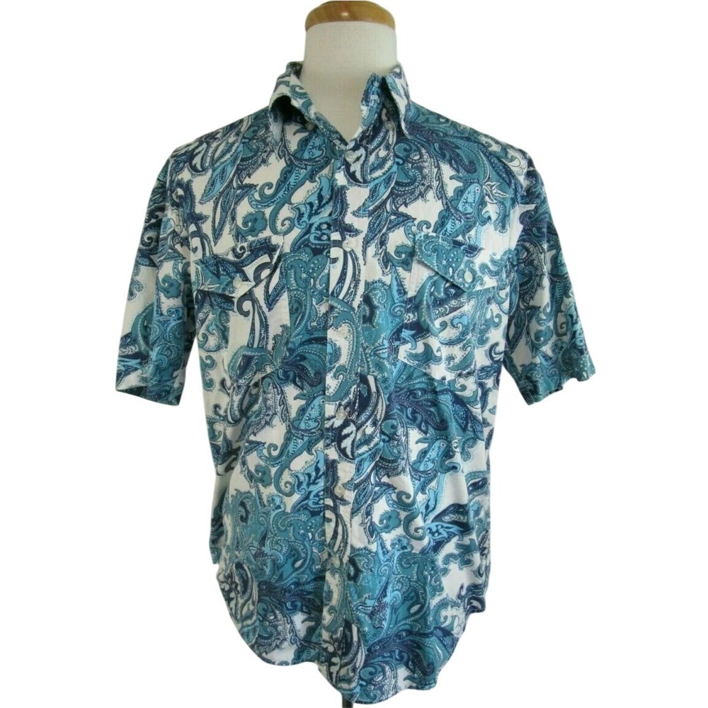 Roper Short Sleeve Shirt Men Size XL Blue Paisley Pattern Button Front Rodeo
